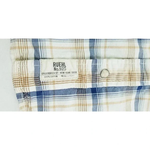 Ruehl No. 925 Size Medium Men's Vanilla Tan Gray Plaid Western Pearl Snap Shirt - Picture 7 of 10